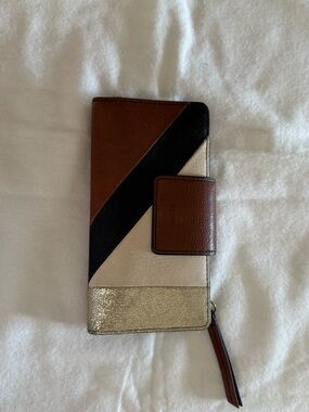 Fossil Wallet in Brown, Black & Gold Tri-Color
